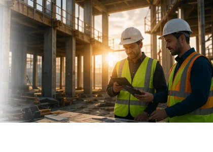 Petite équipe de construction coordonnant un chantier avec SubmitX
